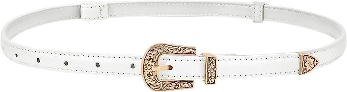 SUOSDEY Trendy Western Skinny Belts for Women Adjustable Leather Thin Waist Belt for Dresses with... | Amazon (US)