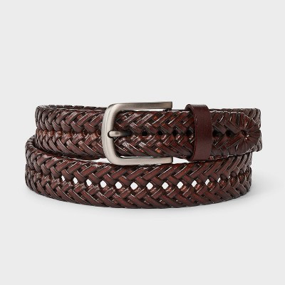Men's Leather Braided Fully Adjustable Belt - Goodfellow & Co™ Brown L: Bonded Leather, Buckle Closure | Target