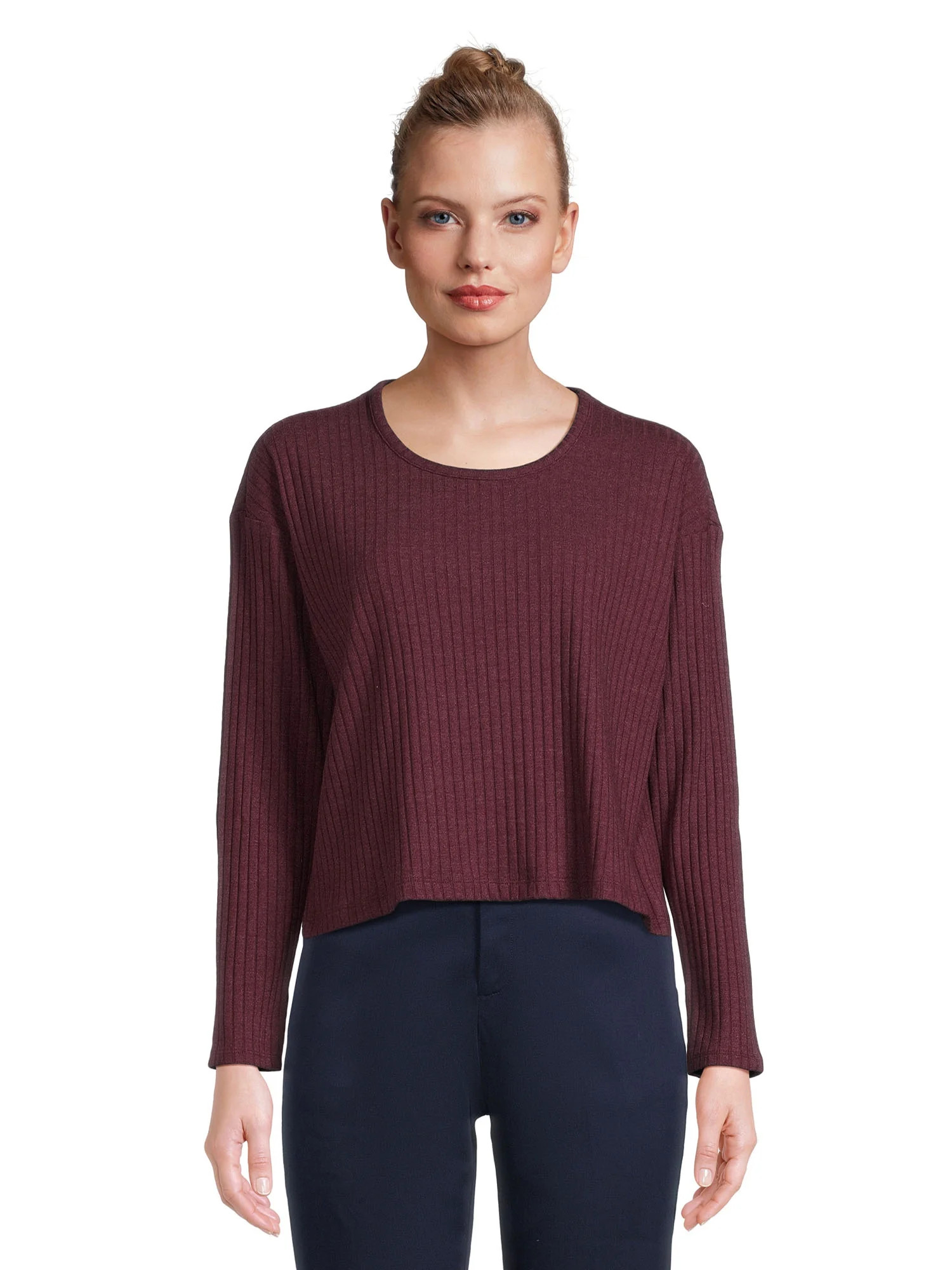 Time and Tru Women's Scoop Neck Rib Knit Top, Sizes XS-XXL | Walmart (US)