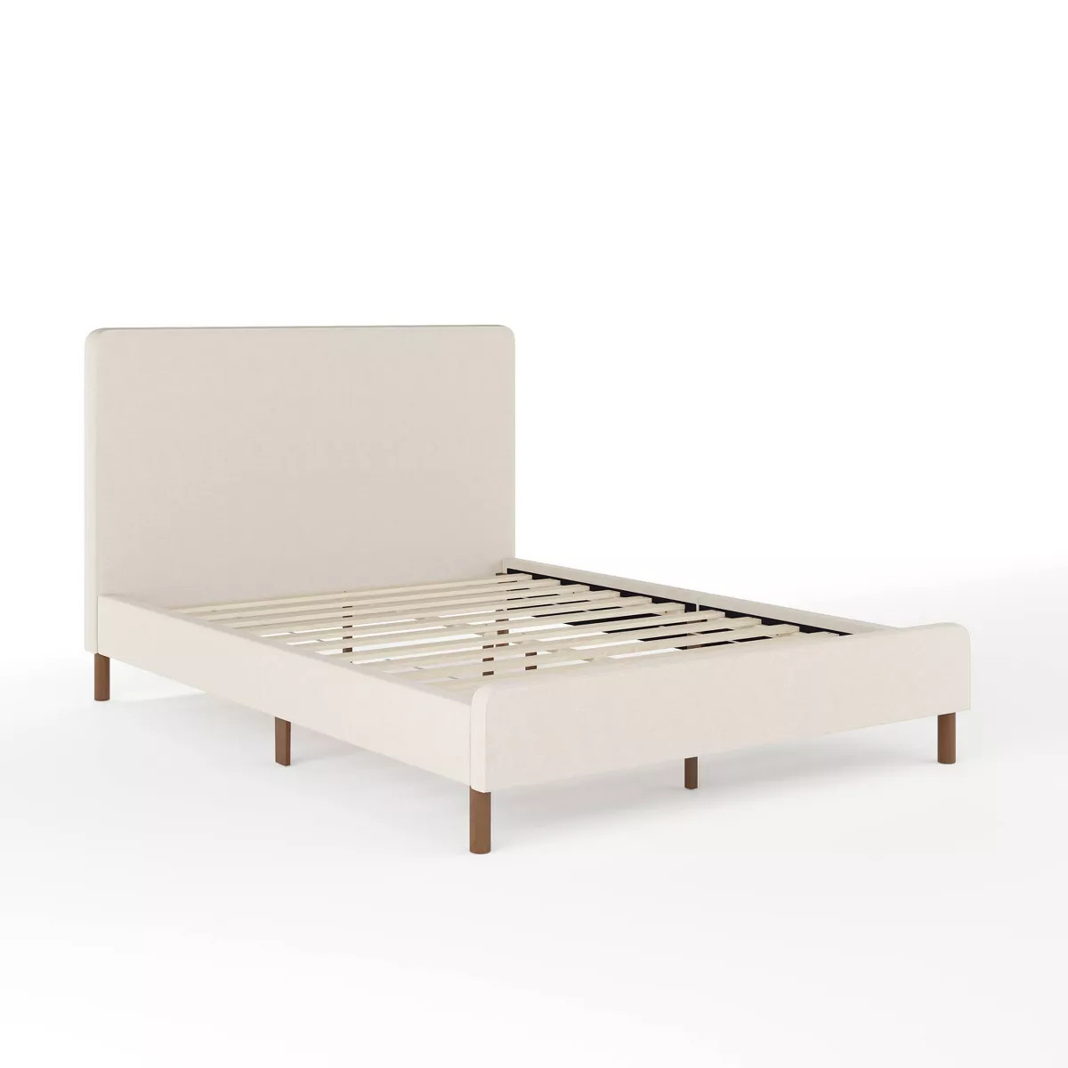 Martha Stewart Full Britta Upholstered Platform Bed Beige/Walnut | Target