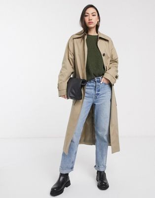 ASOS DESIGN boyfriend trench coat in stone | ASOS (Global)