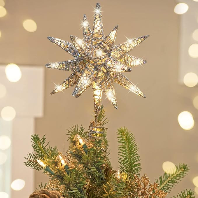 Luxspire Christmas Tree Topper, Lighted Up Tree Topper 3D Geometric Star Glitter Tree Topper Batt... | Amazon (US)