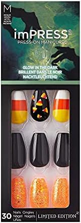 Kiss imPRESS Press on Manicure Halloween Nails - Black Wand, Medium Length, Coffin Shape, 30 Fake... | Amazon (US)