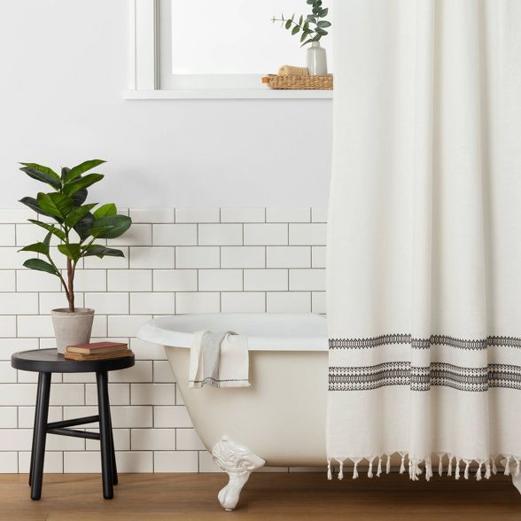 Embroidered Shower Curtain Railroad Gray - Hearth & Hand™ with Magnolia | Target