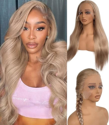 Pink Ash Blonde HD Lace Front Wig Human Hair 150% Density Silver Ash Blonde 13x6 Transparent Lace Frontal Wig for Women Pre Plucked with Baby Hairs Human Hair Wigs 26 Inch Bleached Mini Knots | Amazon (US)