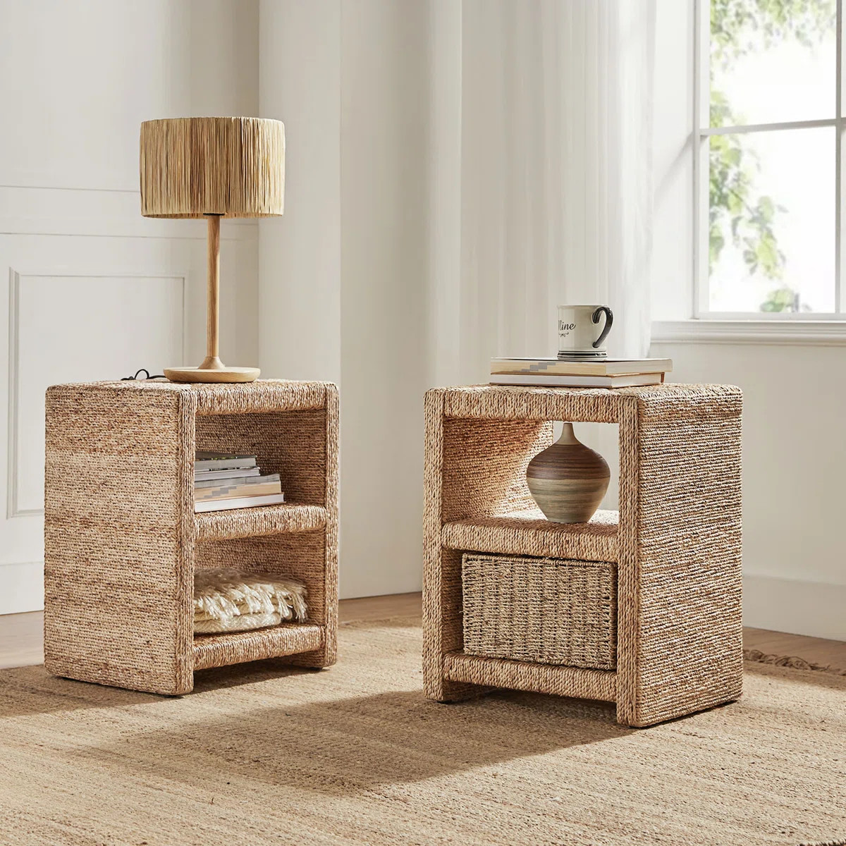 Boatwright Grass Rope End Table with Two Open Shelves (Set of 2) | Wayfair North America