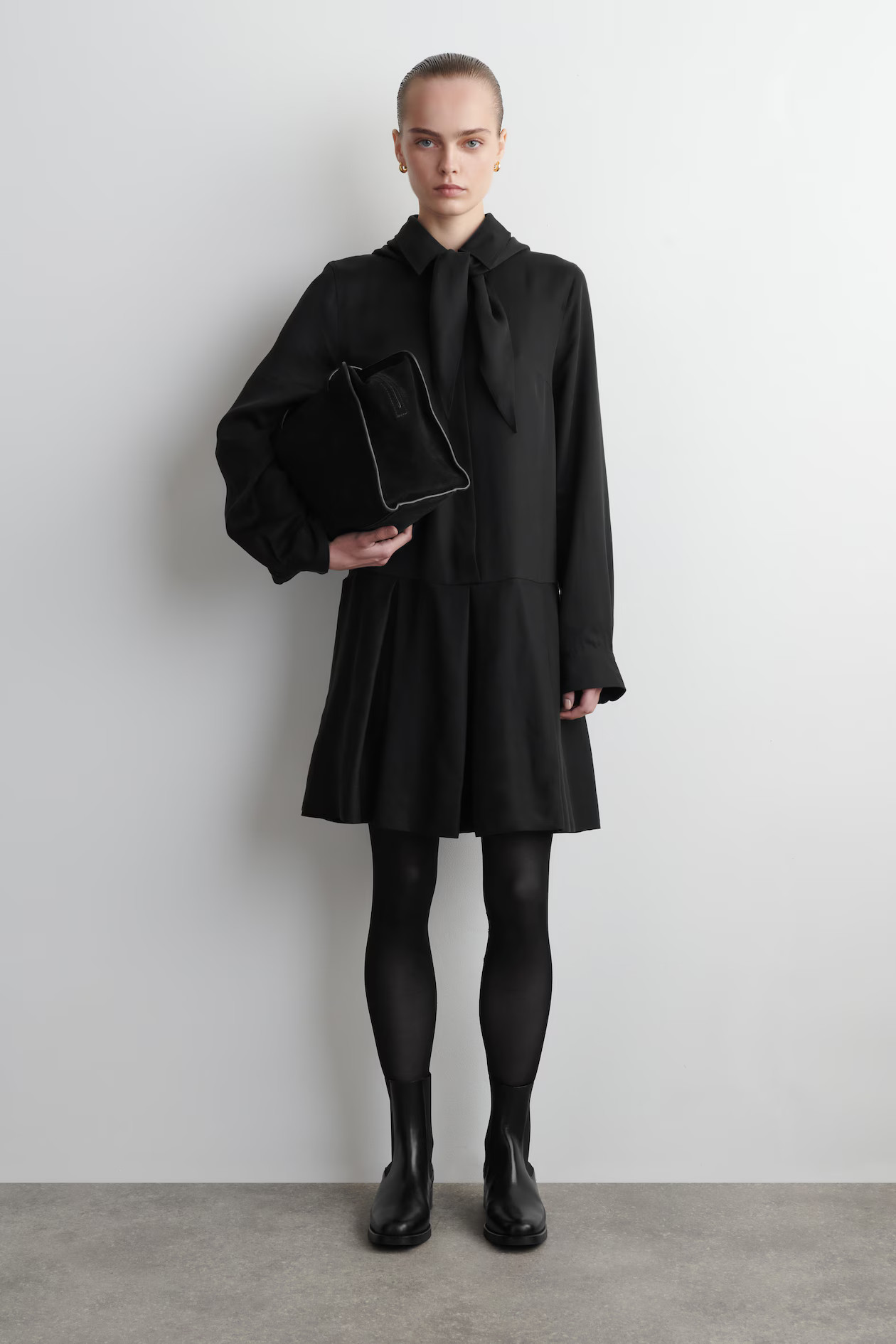 SCARF-DETAIL DROPPED-WAIST MINI DRESS - BLACK | COS GB | COS UK