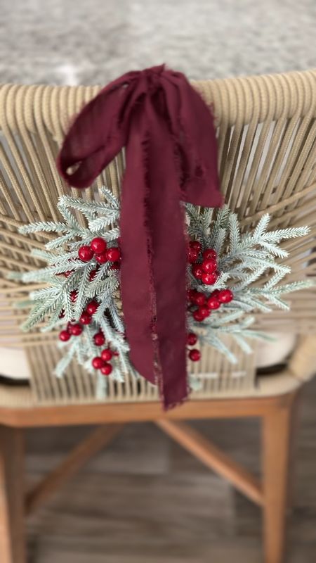 Mini wreaths on chairs. 
Chiffon ribbon. 
Cabinet wreaths.
Dining room Christmas decor.
Christmas decorations.

#LTKHoliday 

#LTKhome #LTKSeasonal