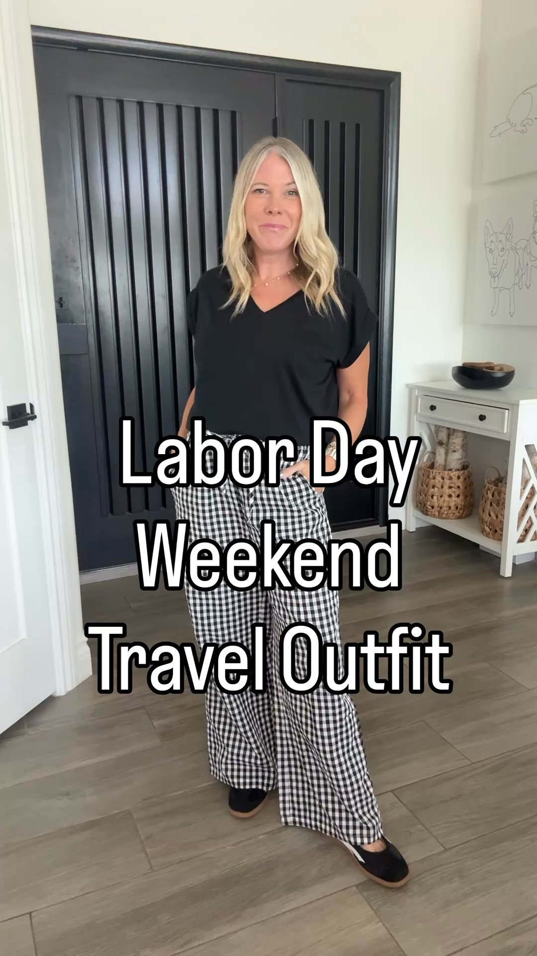 Travel outfit gingham pants and tshirt size small. Sneakers true to size

#LTKootd #LTKdayinmylife #LTKTravel