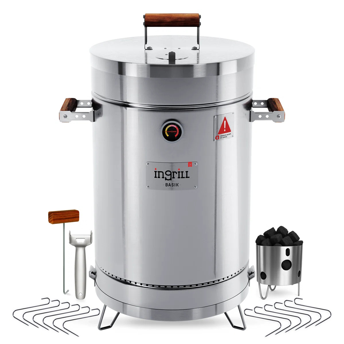 3-in-1 Stainless Steel Smoker Barrel Grill \u2013 Portable Charcoal BBQ with Thermometer, 25 lbs ... | Wayfair North America