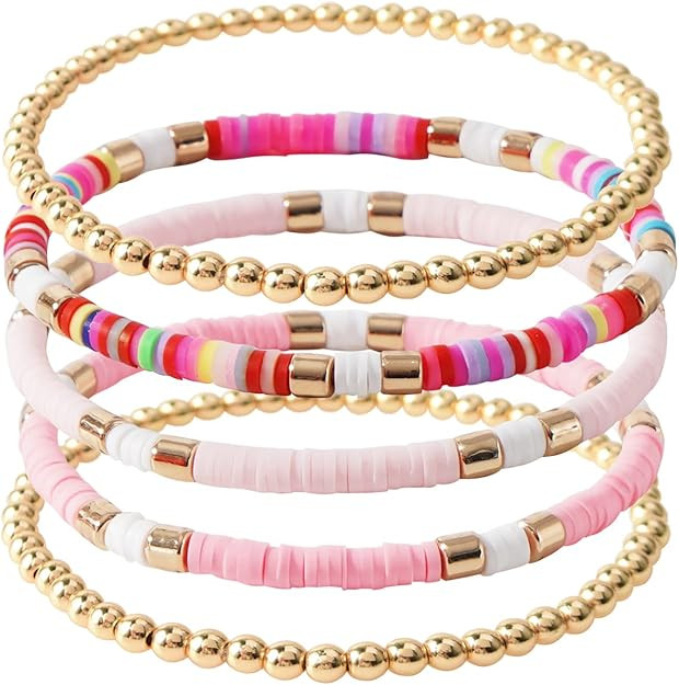 GOOJIDS Surfer Heishi Clay Bead Bracelets for Women Bohemian Stackable Evil Eye Vinyl Disc Beaded... | Amazon (US)