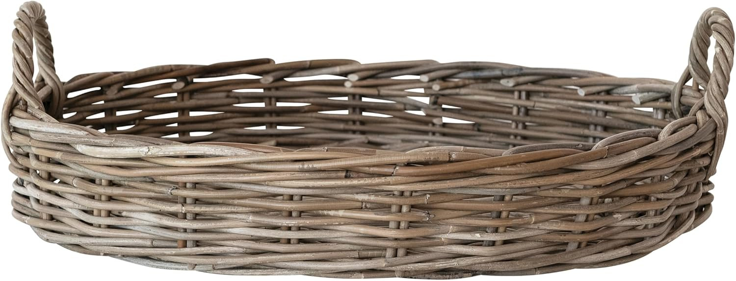 Creative Co-Op Oval Decorative Hand-Woven Rattan Tray with Handles, Grey Washed | Amazon (US)