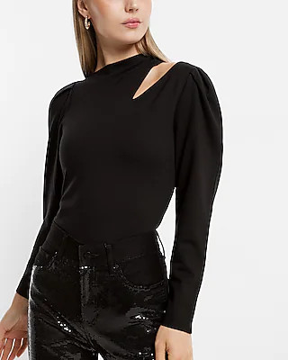 Skimming Ponte Puff Sleeve Cutout Top | Express