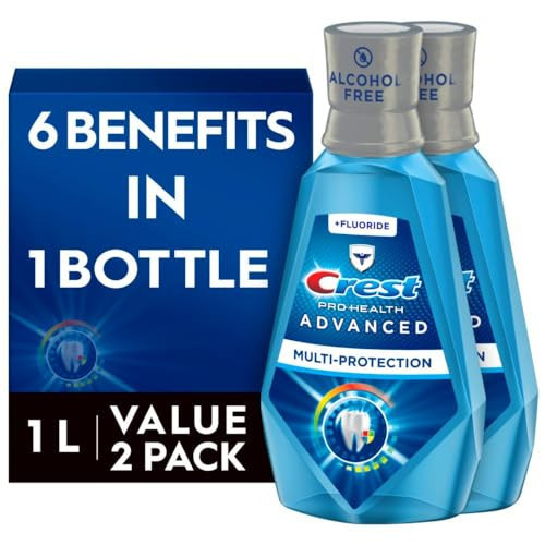 Crest Pro-Health Advanced Mouthwash, Alcohol Free, Multi-Protection, Fresh Mint, 1 L (33.8 fl oz), Pack of 2, Blue | Amazon (US)