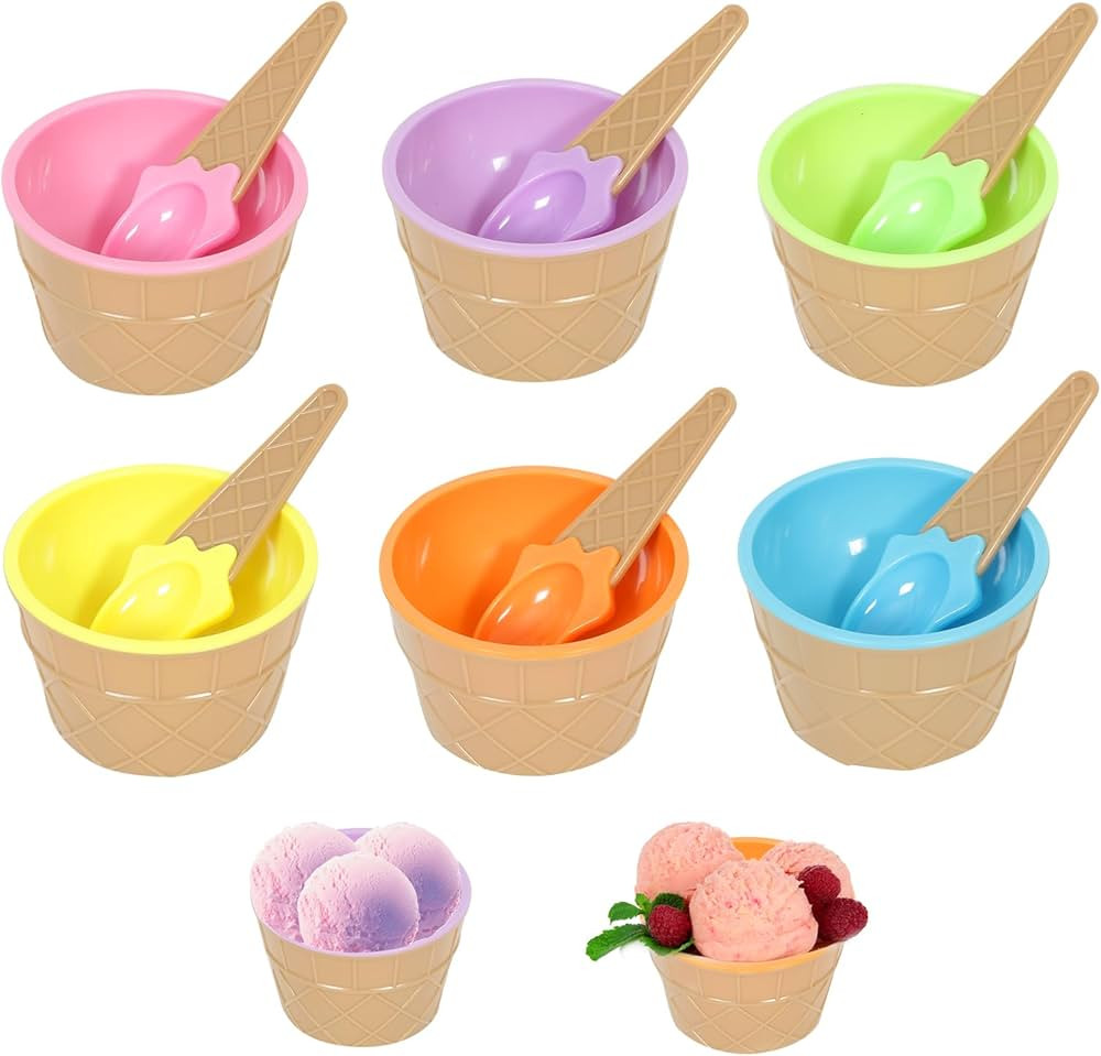 Hbaushun 6 Pack Plastic Ice Cream Bowls with Spoons,Reusable Plastic ice Cream Cups,Cartoon Candy... | Amazon (US)