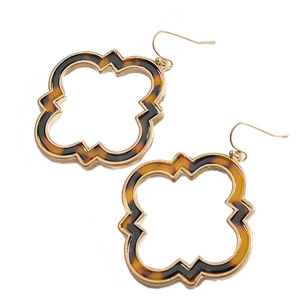 Women Trendy Morocco Frame Tortoise Shell Leopard Statement Dangle Earrings (Brown) | Walmart (US)