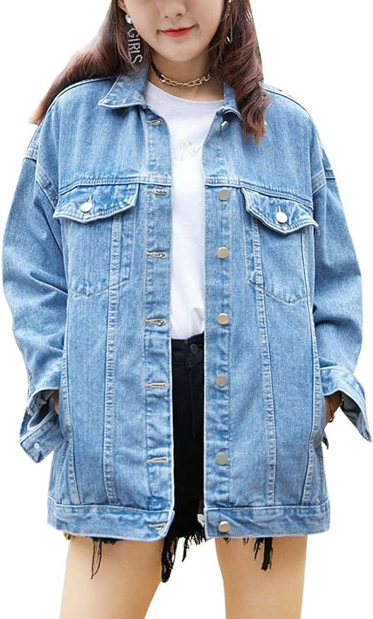 Omoone Women's Oversized Mid Long Denim Jacket Jean Biker Coat | Amazon (US)