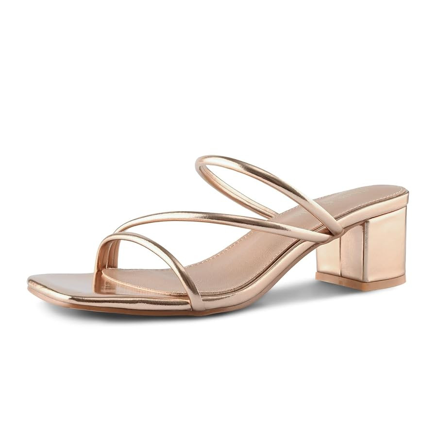 Shoe'N Tale Strappy Heels For Women Low Chunky Block Heel Heeled Sandals Square Open Toe Slip On ... | Amazon (US)