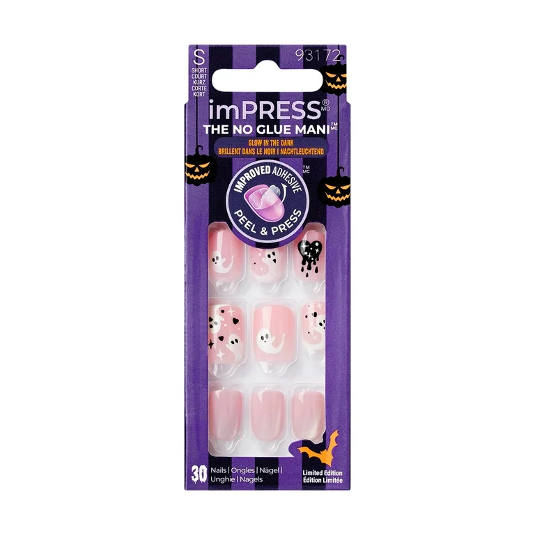 KISS imPRESS No Glue Needed Press On Nails, Design Glow in the Dark, No Way Out, Pink, Short Squo... | Walmart (US)