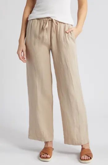 caslon(r) Drawstring Wide Leg Linen Pants in Black at Nordstrom, Size Small | Nordstrom