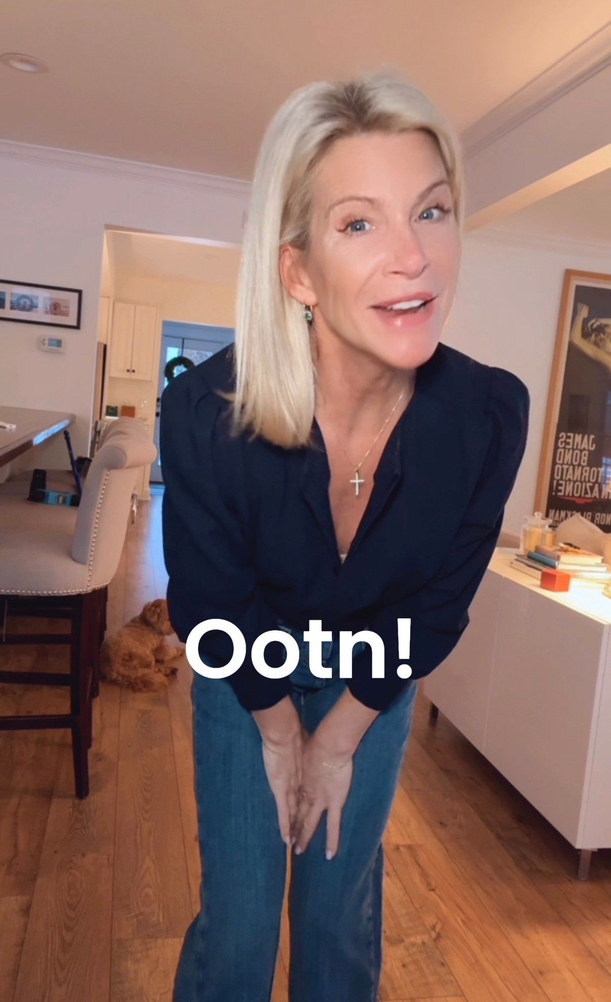 OOTN!  We have a “stayte-night” like stay at home date.  Wore this navy crepe blouse with sailor jeans and it was perfect  

#LTKootd #LTKTravel #LTKOver40