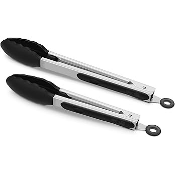 2 Pack Black Kitchen Tongs, Premium Silicone BPA Free Non-Stick Stainless Steel BBQ Cooking Grill... | Amazon (US)