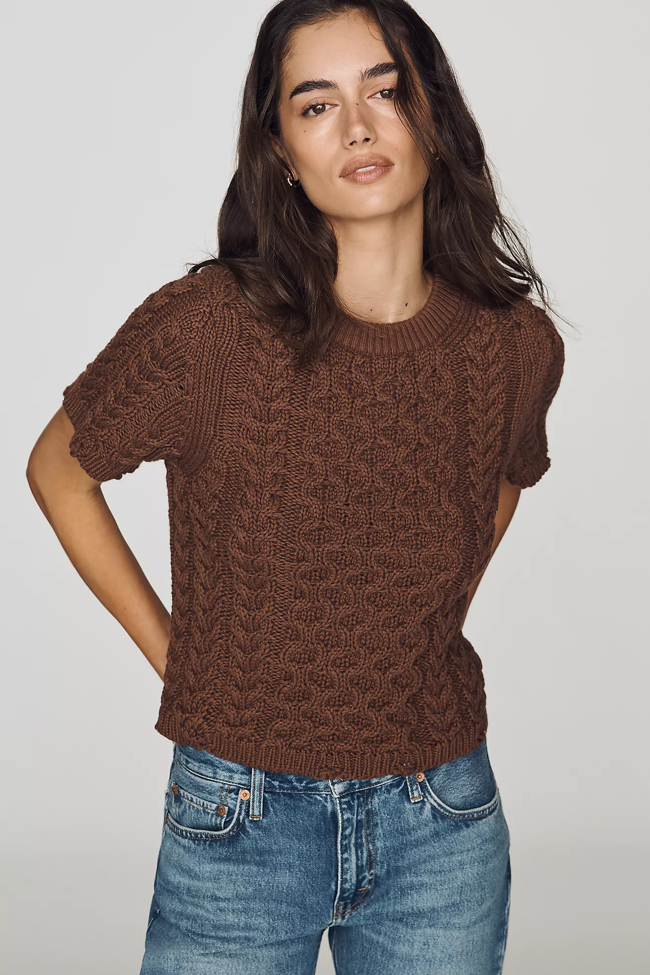 By Anthropologie Cable-Knit Short-Sleeve Sweater | Anthropologie (US)