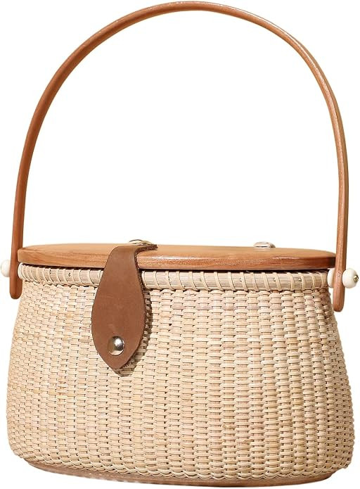 Nantucket Basket Tall Crescent Purse Cane-on-cane weave Rattan Bag for Women Bag | Amazon (US)