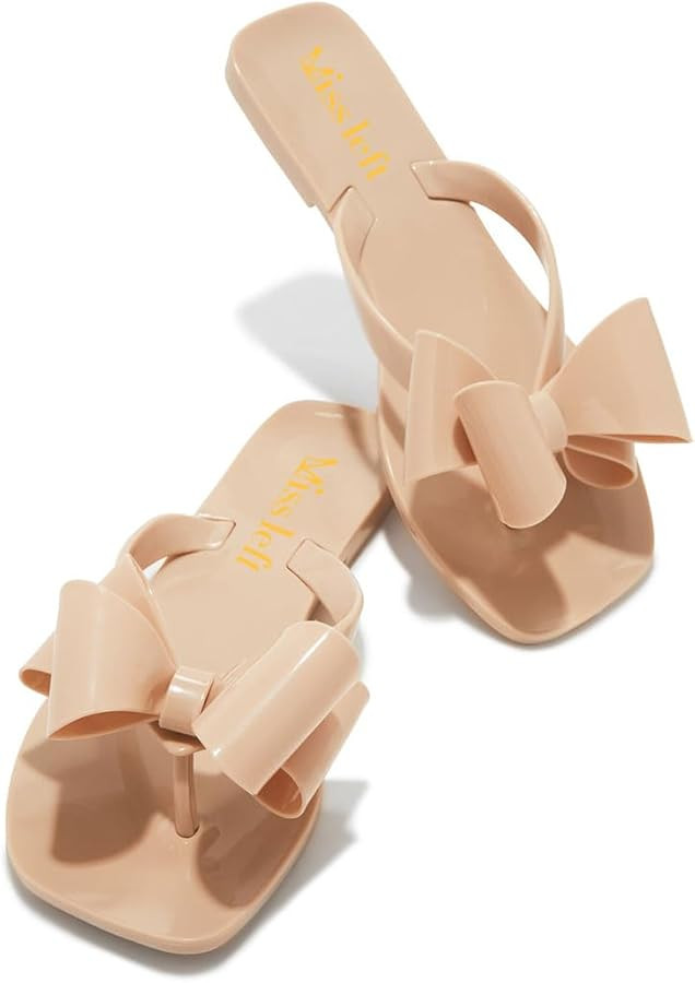 miss left Women Versatile Open Square Toe Flip Flops Double Bowknots Slip On Thong Sandal Flats S... | Amazon (US)
