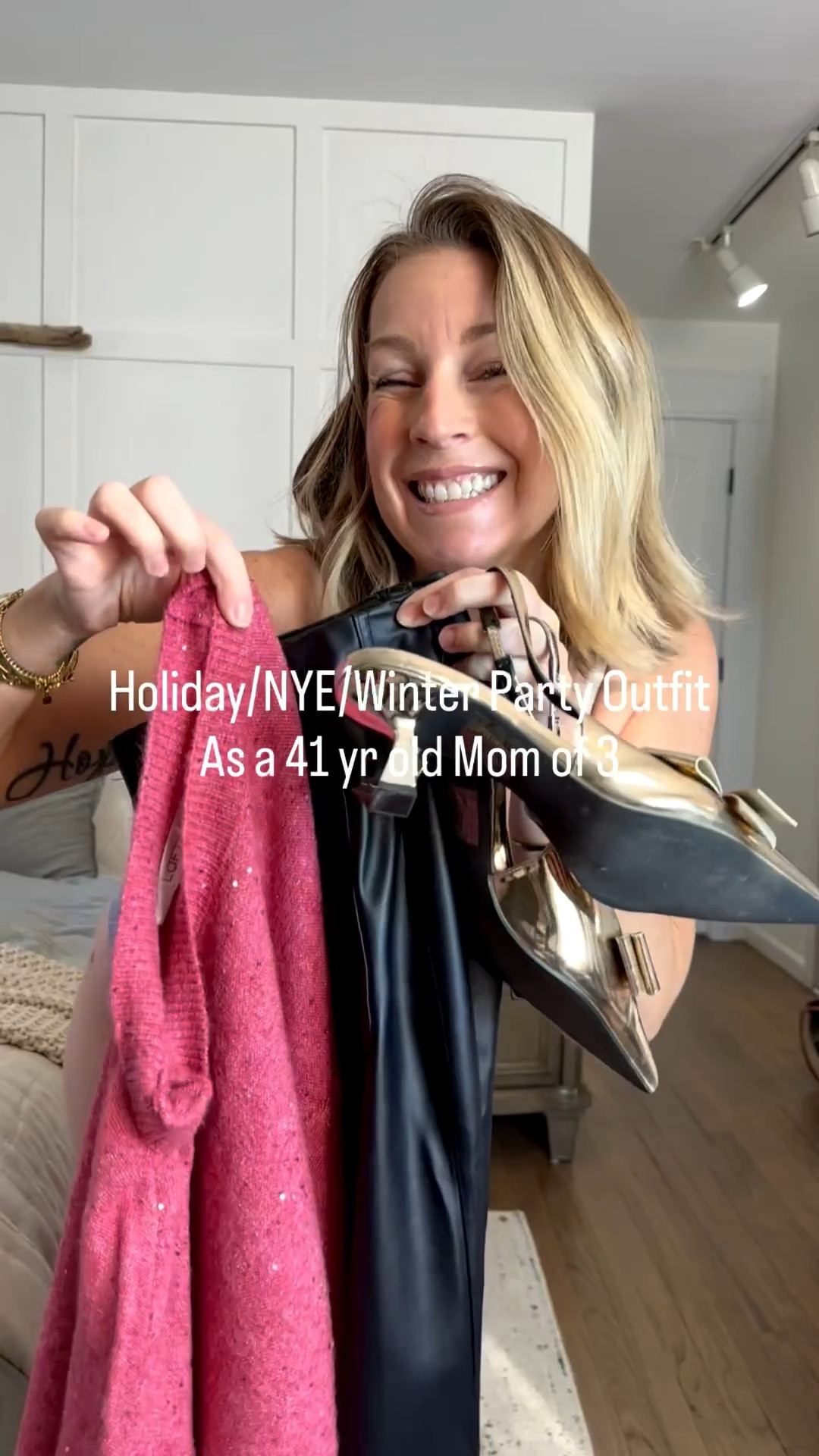 Love this fun pink sequins sweater bc it’s muted, understated and perfect for the holiday or any winter outfit! I’m in a M. The pants are tts. I’m In a 10 and they’re too loose. Def stay true. I need the 8. Shoes are tts 8 and boy did I get so many compliments on them at my holiday party!!! 

#LTKootd #LTKHoliday #LTKgrwm