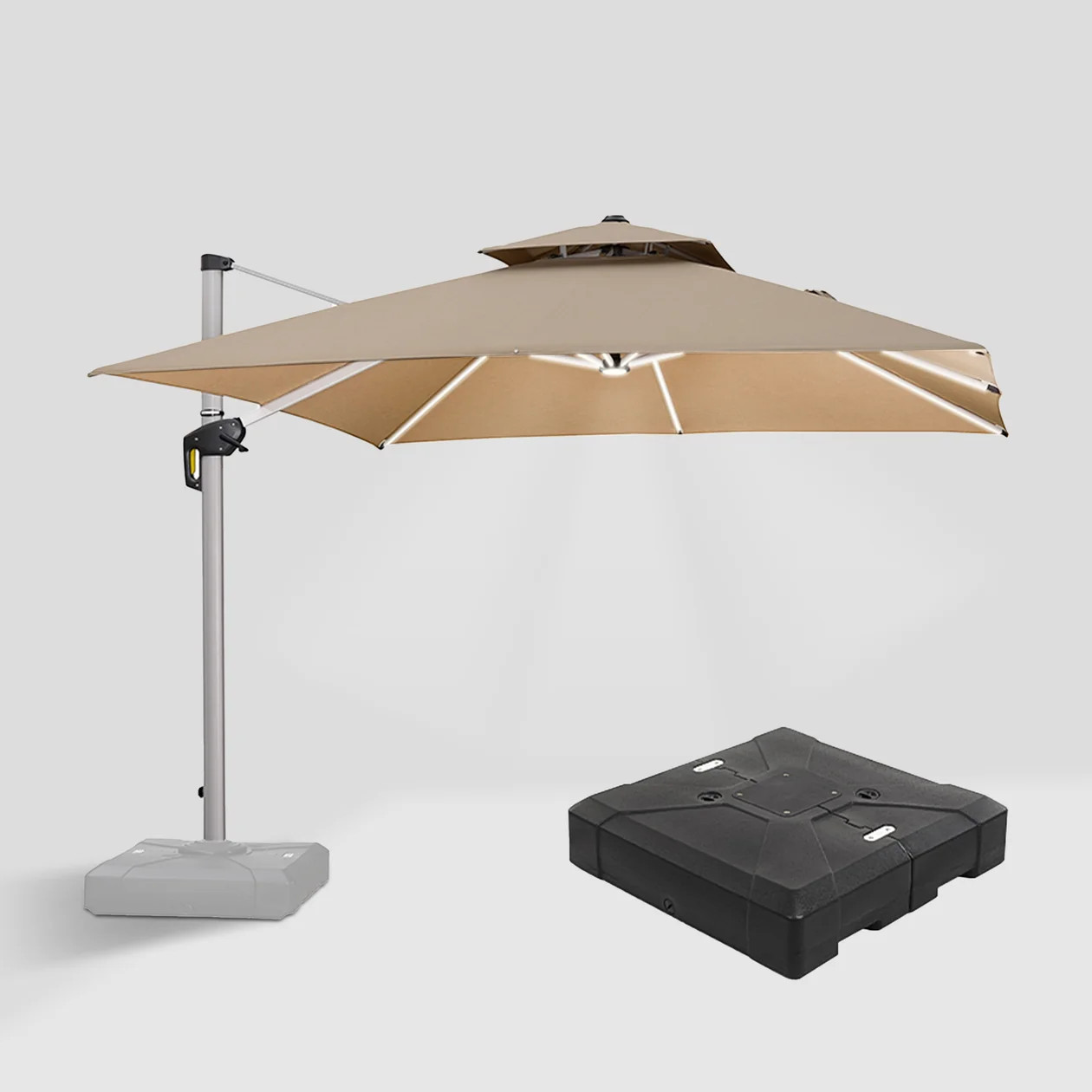 PURPLE LEAF Square Cantilever Umbrella with Base, Outdoor Umbrellas with Lights | Purple Leaf