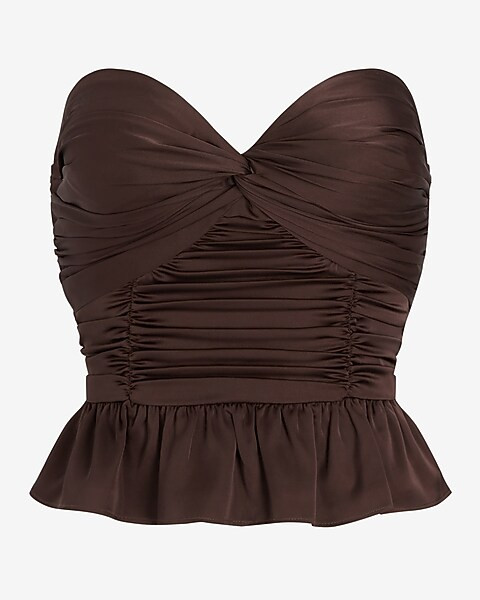 Conscious Edit Satin Twist Front Peplum Tube Top | Express