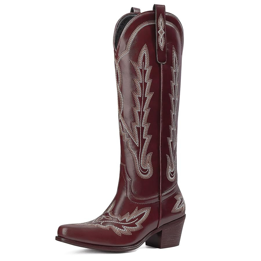Ouepiano Cowboy Boots for Women Knee High Cowgirl Boots with Classic Embroidered Slip On Pointed ... | Amazon (US)