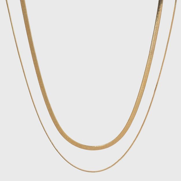 14K Gold Plated Duo Herringbone Chain Necklace - A New Day&#8482; | Target