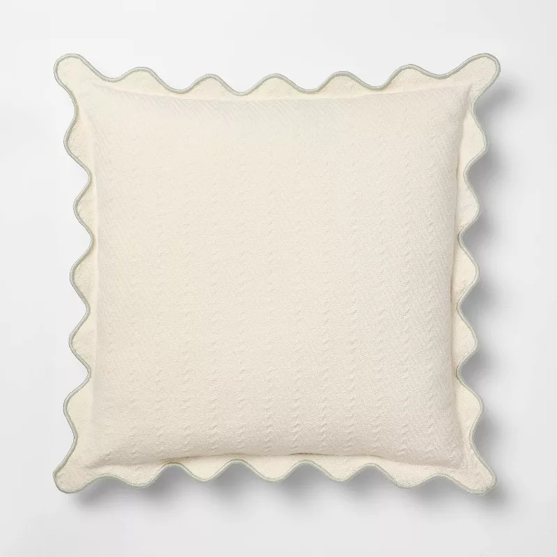 Square Herringbone w/ Scalloped Edge Cream and Army Green   - Threshold™ Designed with Studio M... | Target