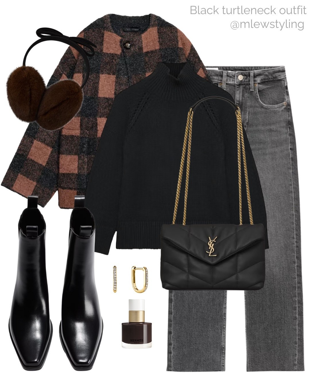 Fall outfit with a brown plaid cape jacket 🤎

Tags: autumn fashion, winter look, brown earmuffs, COS turtleneck sweater, black cashmere jumper, grey jeans, black boots, good earrings quilted ysl bag 