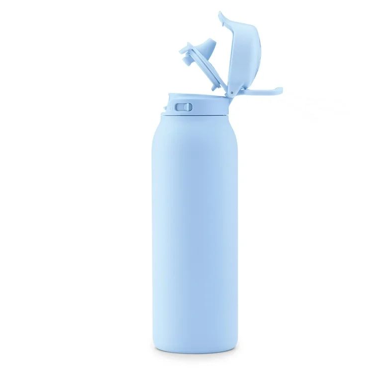 Ello Flip & Fill 32 oz Stainless Steel Water Bottle with Flip-Top Lid and Straw, Blue | Walmart (US)