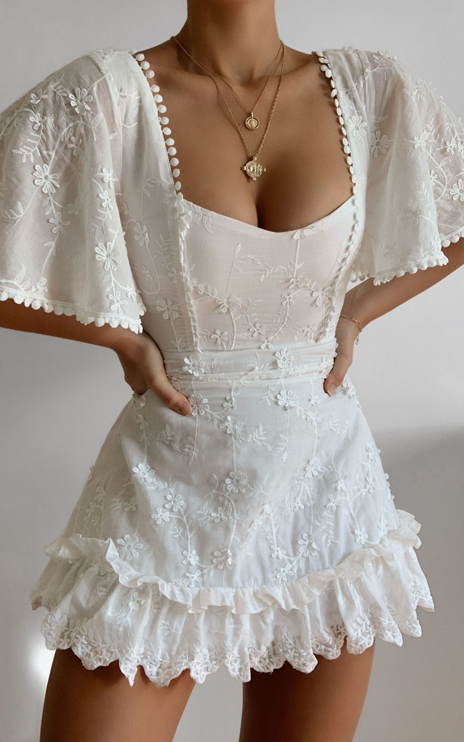 Fancy A Spritz Mini Dress - Square Neck Dress in White Embroidery | Showpo (US, UK & Europe)