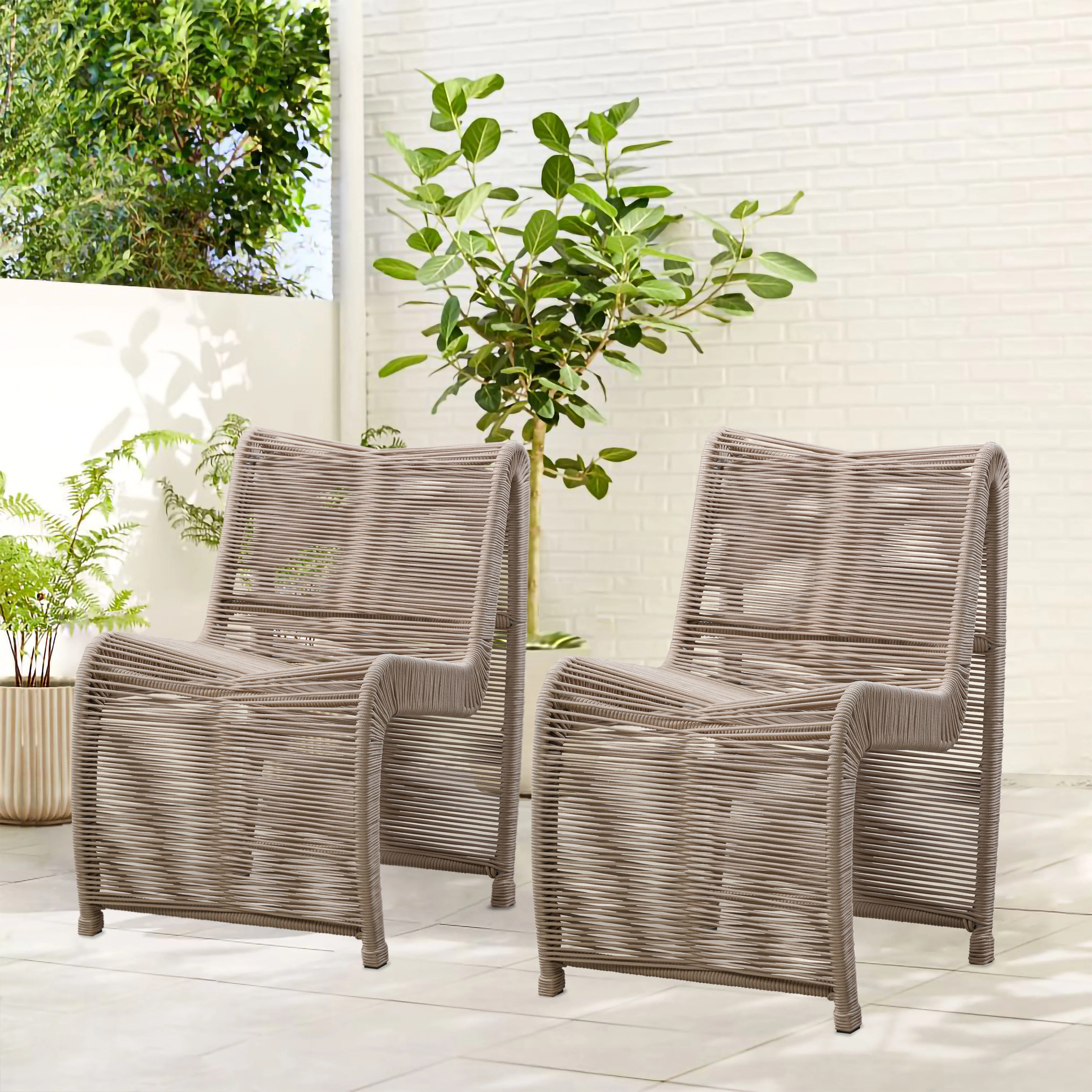 Amaury Metal Outdoor Armless Lounge Chair (Set of 2) | Wayfair North America