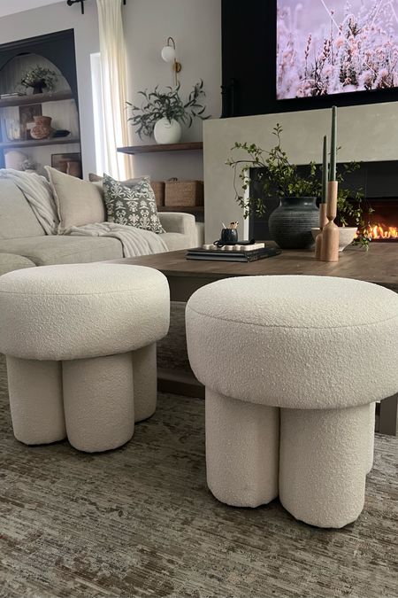 The cutest ottoman’s.. new from Target!
What I love about these: 
The design..a modern edge to them. The fabric.. soft and cozy boucle. The price..under $100
each
These are strong and sturdy..and so so cute! 
Threshold at Target, budget friendly accent furniture 