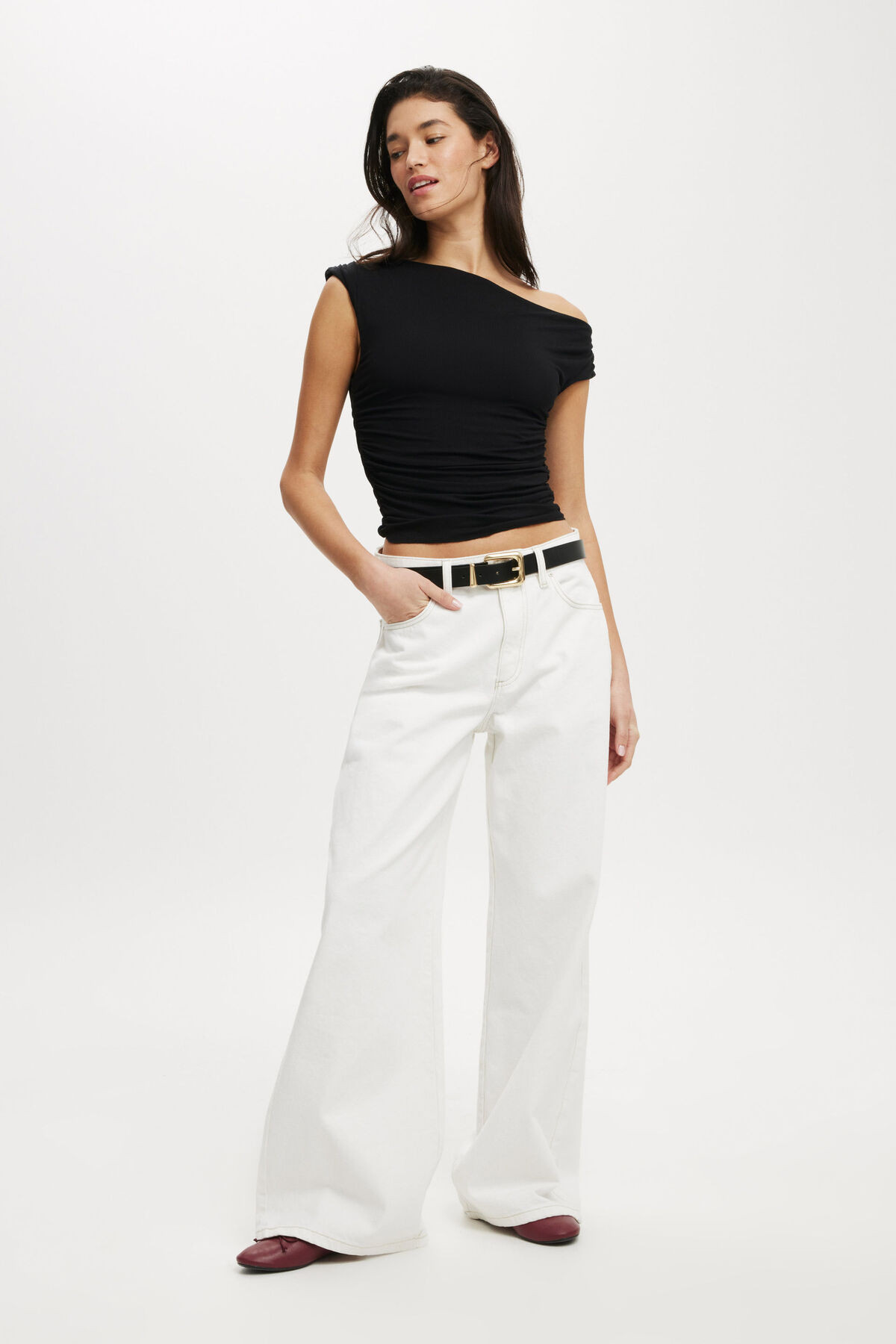 Staple Rib Rouched Short Sleeve Top | Cotton On (US)