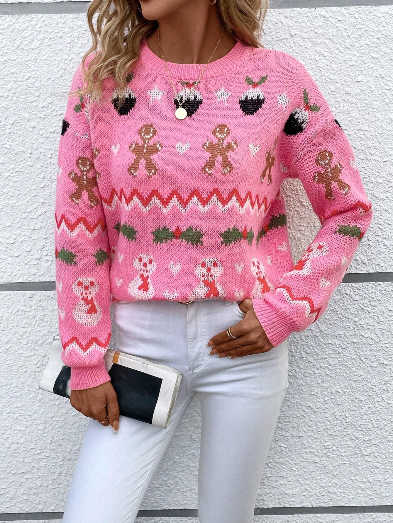 SHEIN Frenchy Christmas Pattern Drop Shoulder Sweater  SKU: sz2309193721522261(1 Reviews)New$14.9... | SHEIN