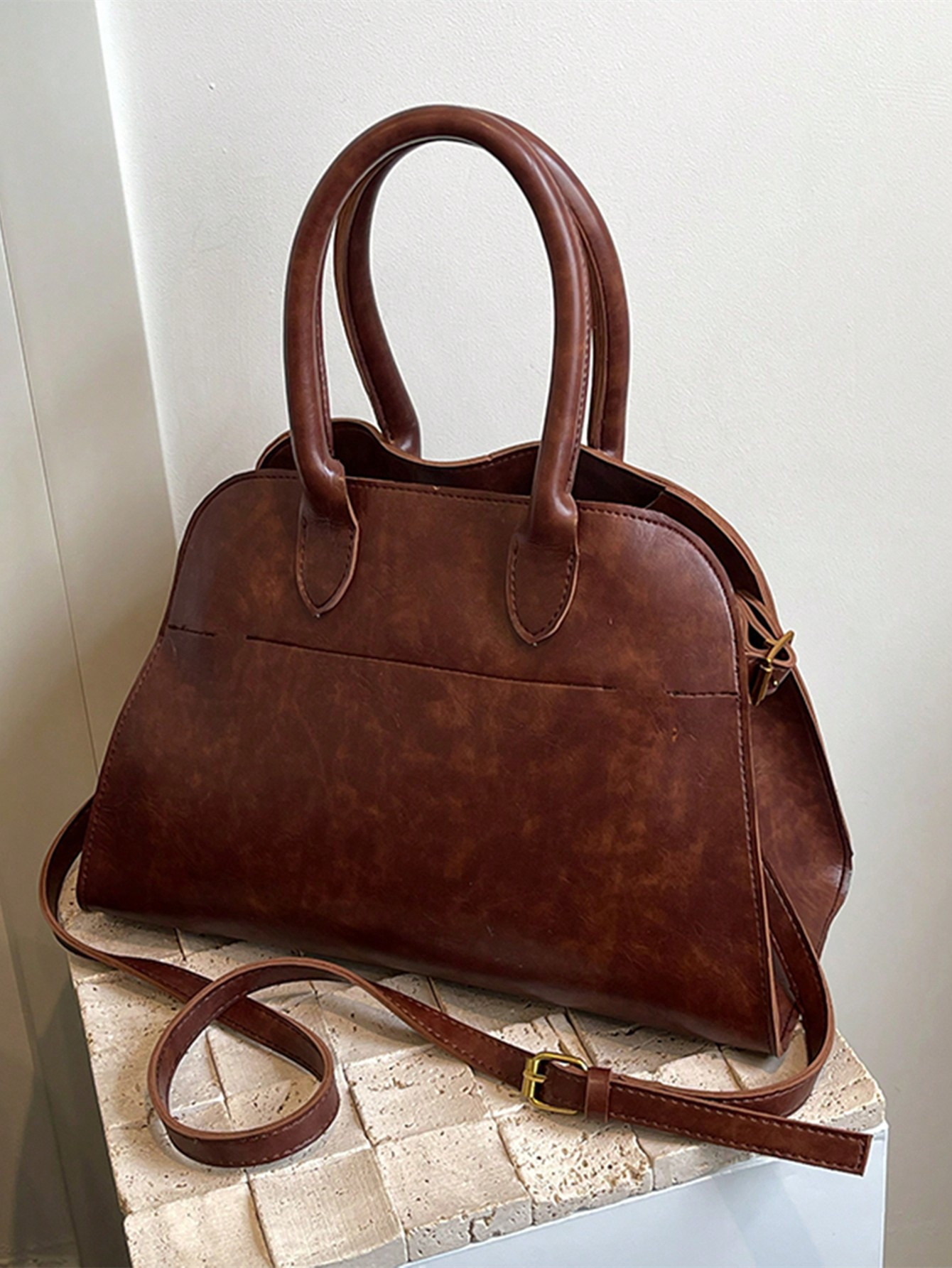 1pc Autumn/Winter Vintage PU Leather Commuter Tote Bag, Large Capacity, Fashionable, Multi-Purpos... | SHEIN