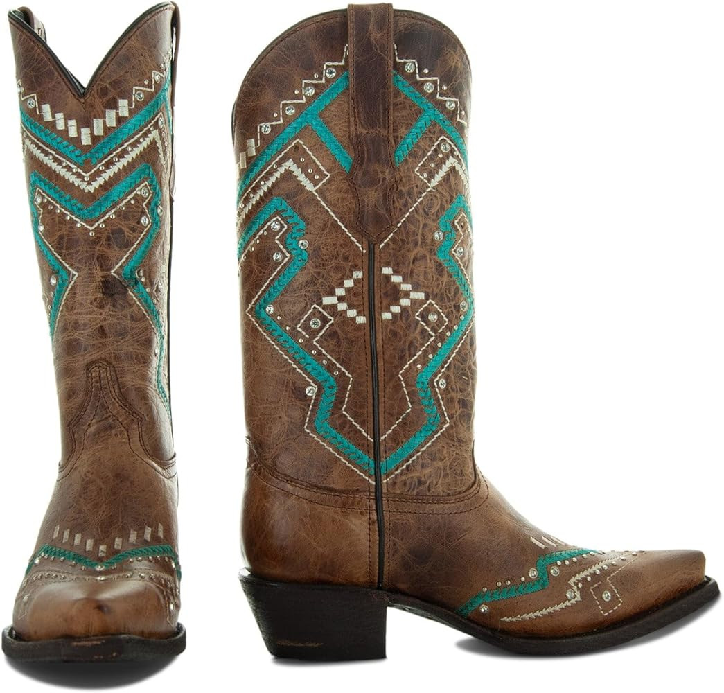 Soto Boots Women's Turquoise Embroidery Snip Toe Cowgirl Boots, Women's Embroidered Cowgirl Boots... | Amazon (US)