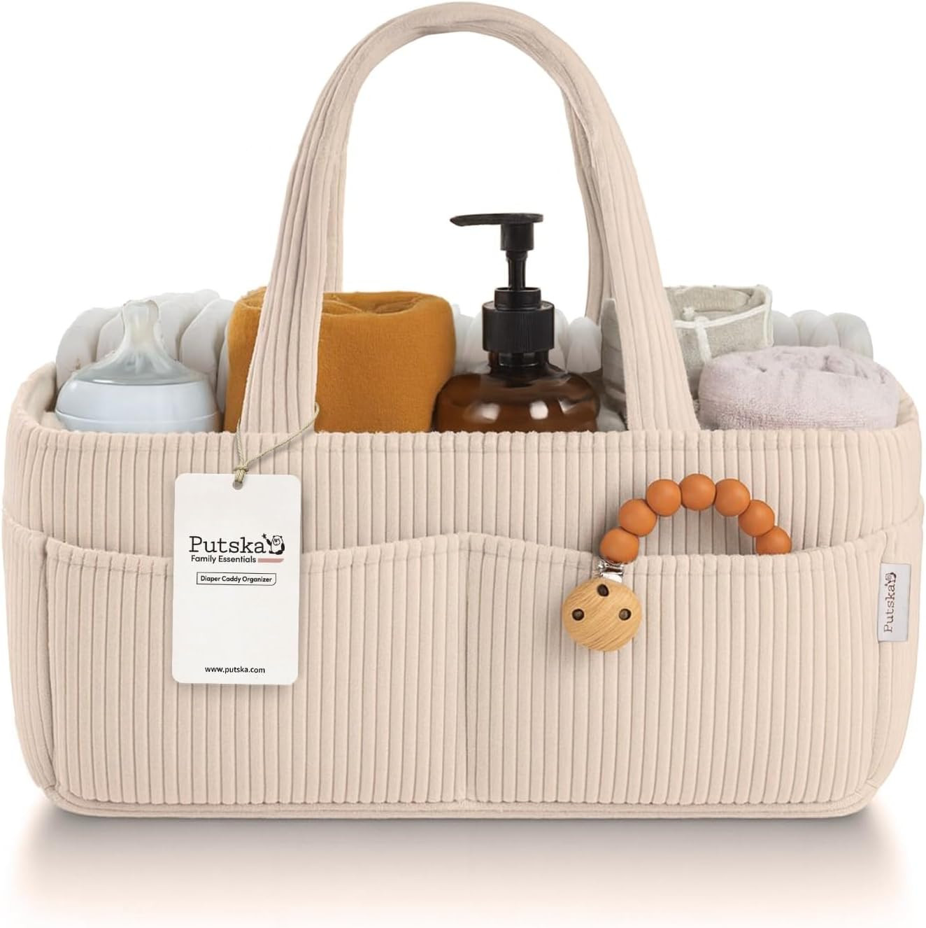PUTSKA Baby Diaper Caddy Organizer, Nursery Basket (Cream, Corduroy) | Amazon (US)