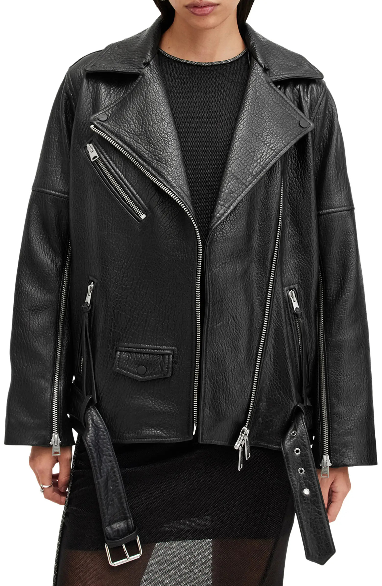 Vendra Relaxed Fit Leather Biker Jacket | Nordstrom Rack