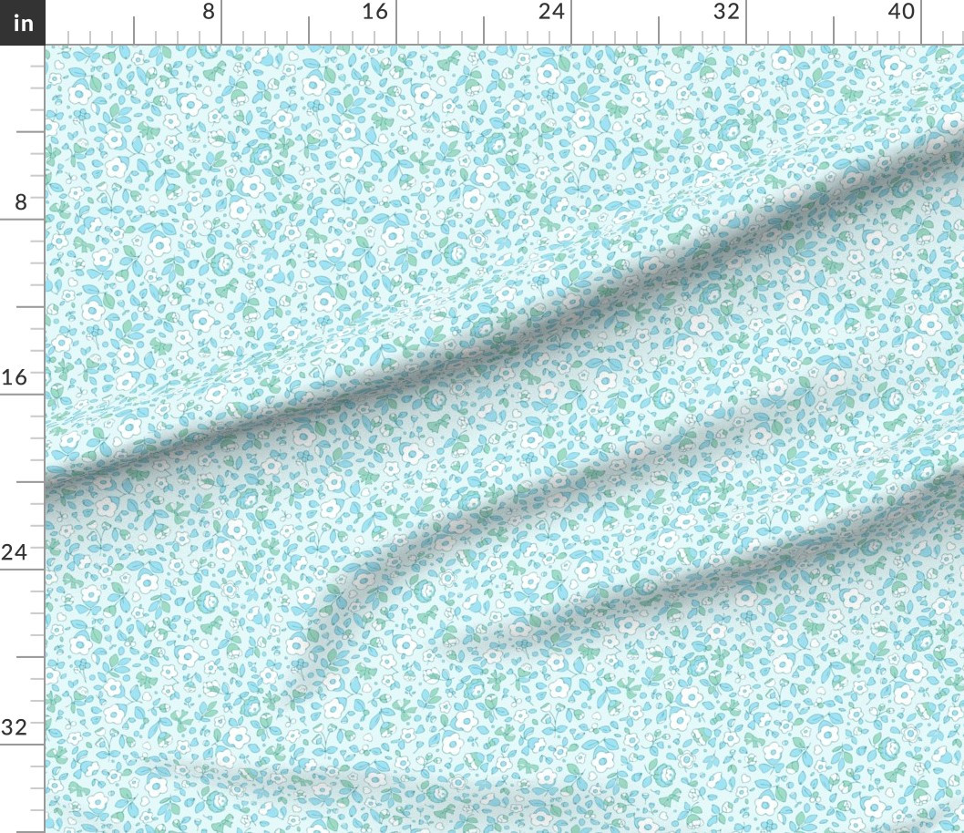 English Garden Ditsy Floral & Bow in Mint Blue White & Green - S Fabric | Spoonflower | Spoonflower