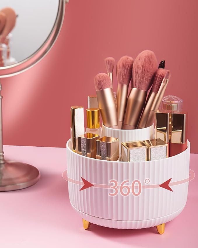 Makeup Brush Holder Organizer, 360° Rotating Makeup Brush Organizer, 5 Slot Make up Brushes Cup ... | Amazon (US)