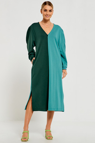 V-Neck Sweater Midi Dress in Teal | Bohemian Traders