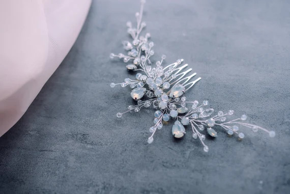Blue opal Hair Comb-Bridal hair comb-Wedding hair comb-Wedding headpiece- Bridal head piece-Weddi... | Etsy (US)